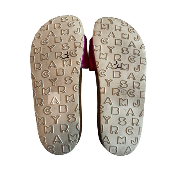 Marc By Marc Jacobs Logo Tag Slides Metallic‎ Pink Sandals Shoes Sz 8 #S46-8 - Picture 5 of 6